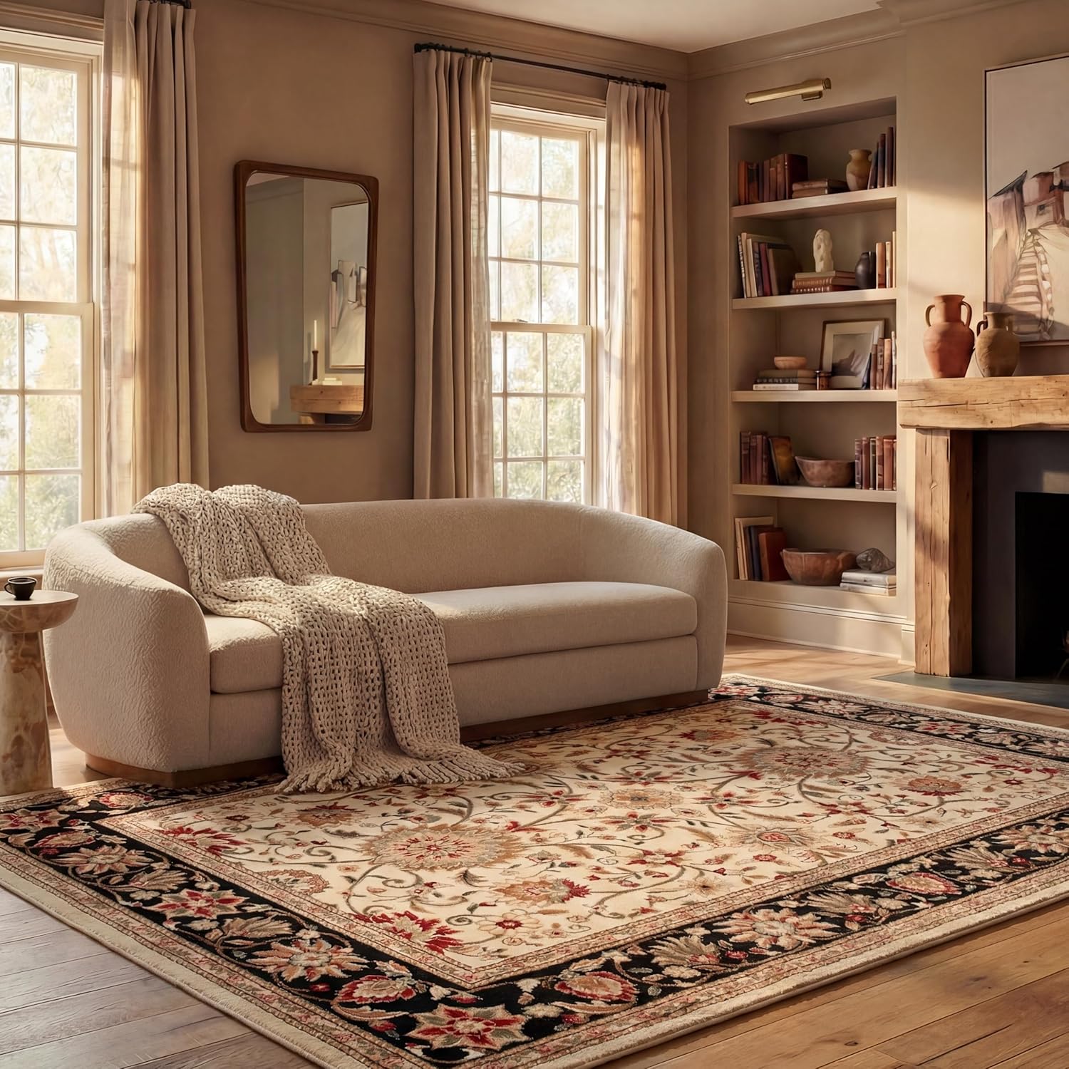 SAFAVIEH Lyndhurst Collection Area Rug - 5'3" x 7'6", Ivory & Red, Traditional Oriental Design, Non-Shedding & Easy Care, Ideal for High Traffic Areas in Living Room, Bedroom (LNH212K)