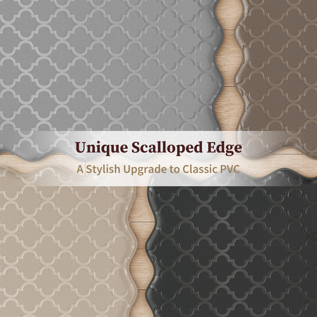 Arenarug Upgrade Scalloped Embossed Kitchen Mats for Floor 2PCS Cushioned Anti Fatigue Waterproof Foam Kitchen Rugs Non Slip Washable Comfort Standing Mat for Office Sink Laundry, Black