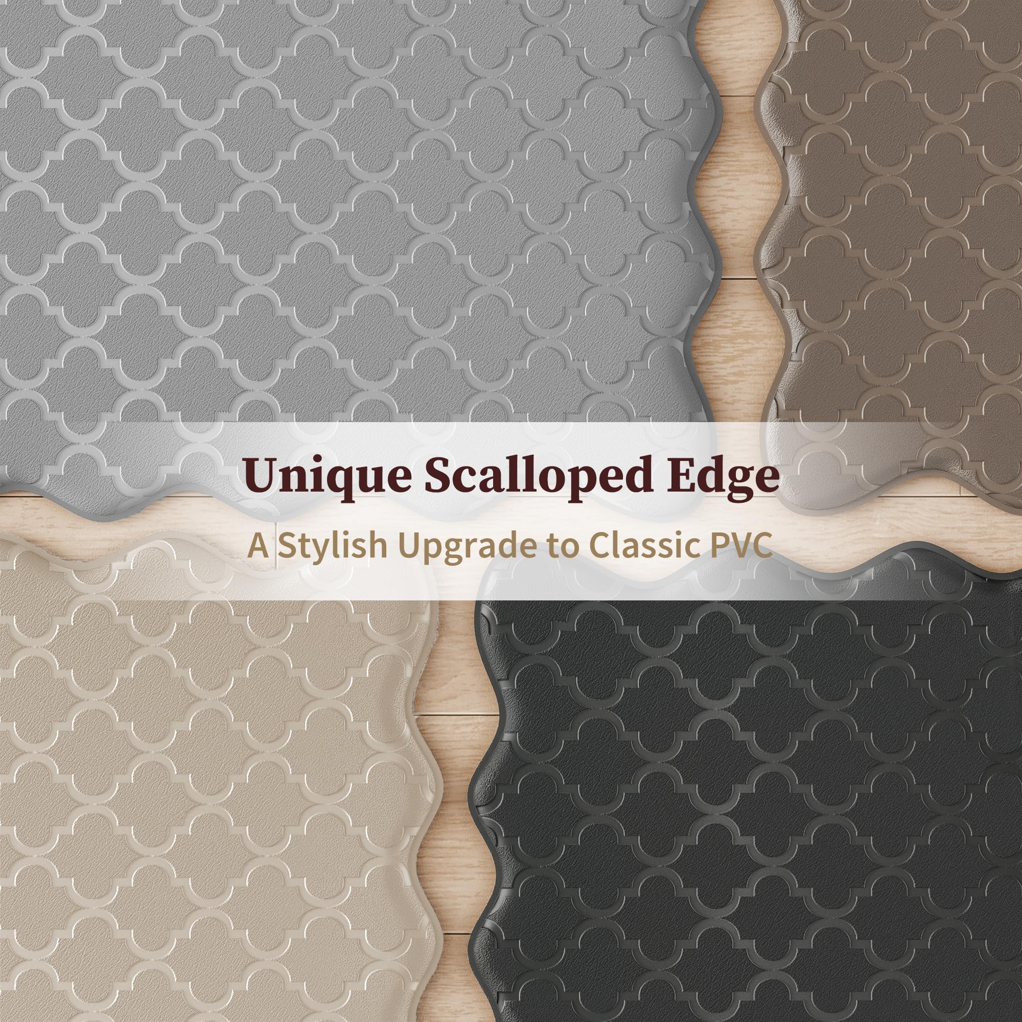 Arenarug Upgrade Scalloped Embossed Kitchen Mats for Floor 2PCS Cushioned Anti Fatigue Waterproof Foam Kitchen Rugs Non Slip Washable Comfort Standing Mat for Office Sink Laundry, Black