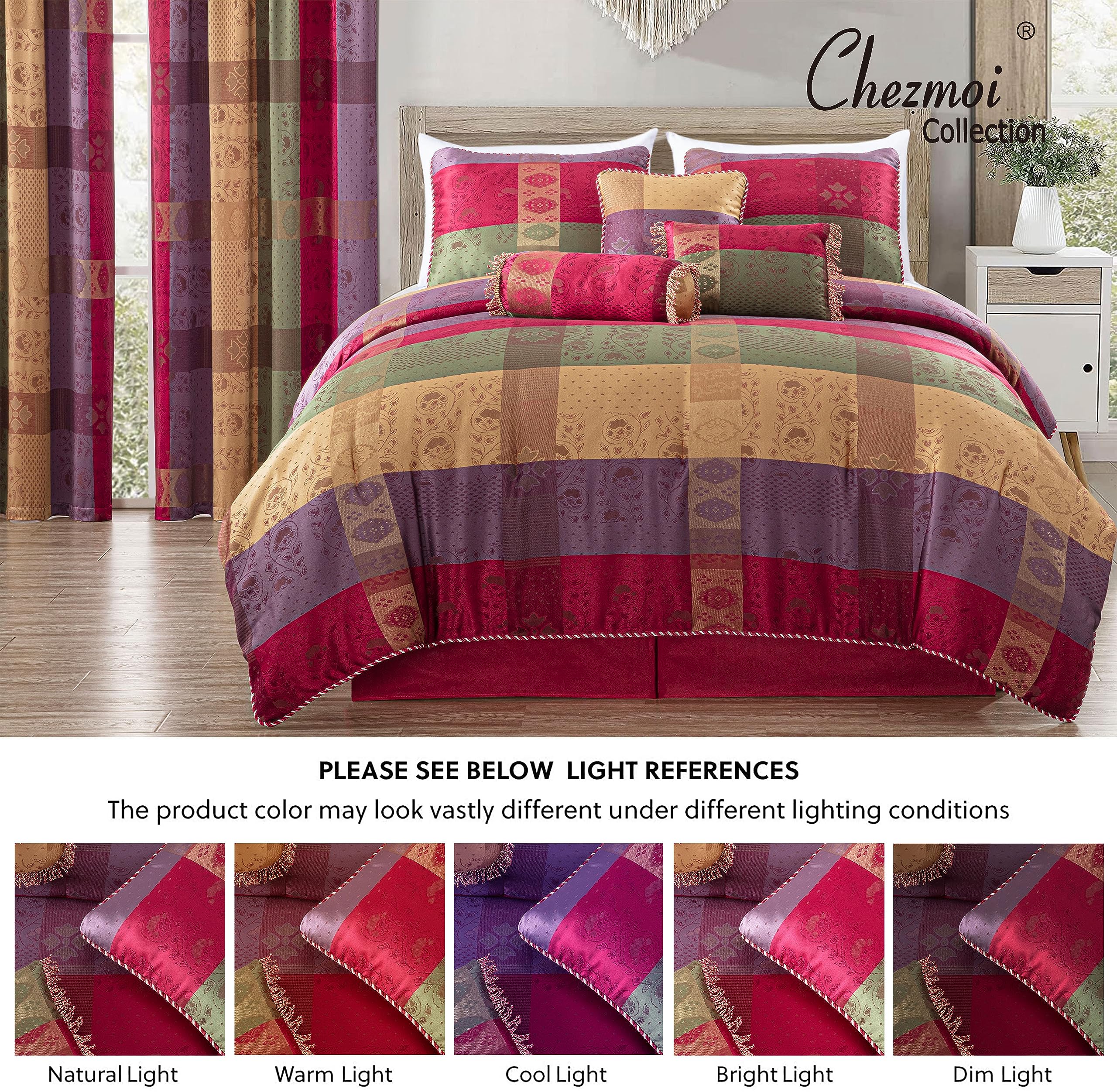 Chezmoi Collection Adelle 7-Piece Paisley Jacquard Embroidered Comforter Bedding Set, King Size