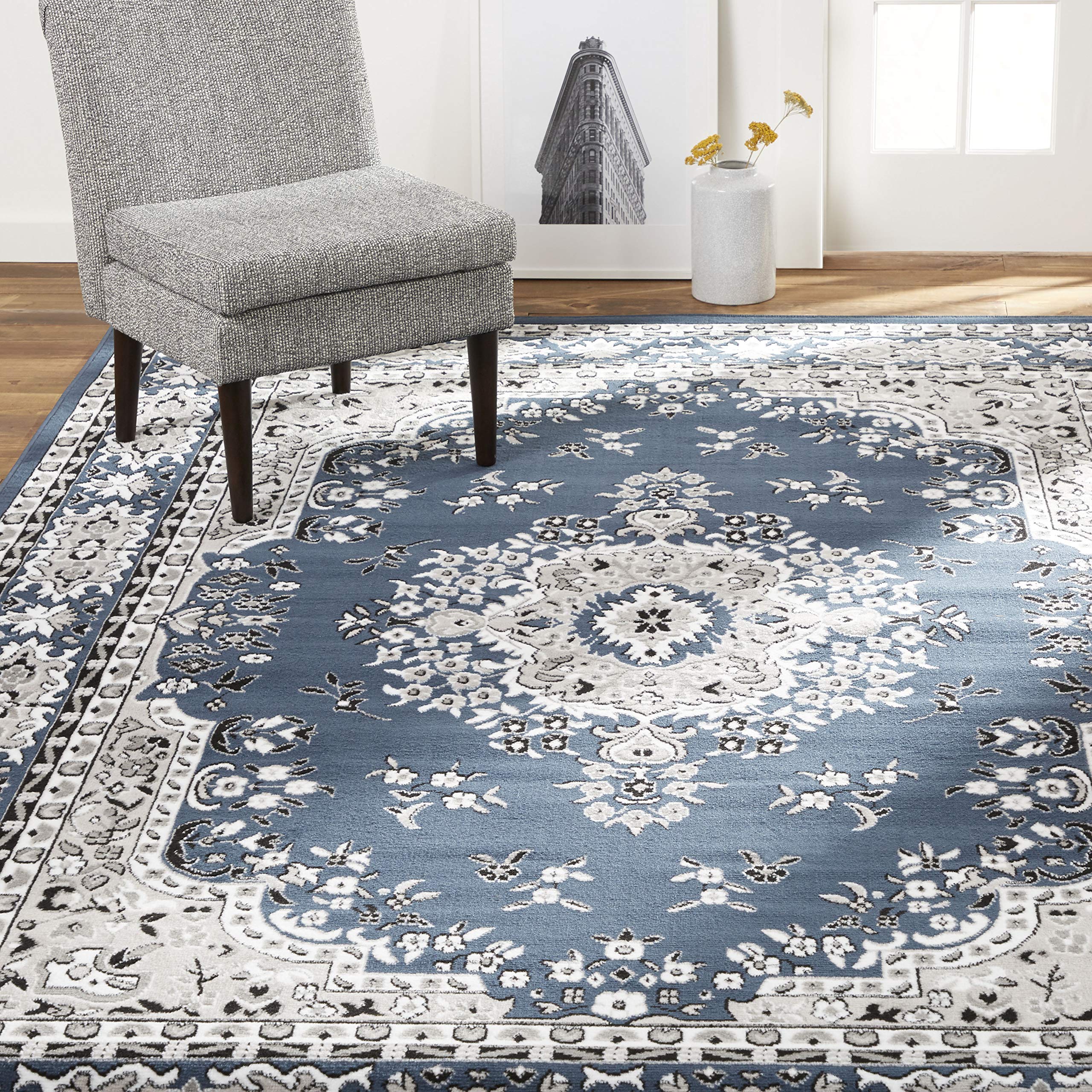 Home Dynamix Premium Sakarya Traditional Medallion Border Area Rug, Black, 21"x35" Rectangle
