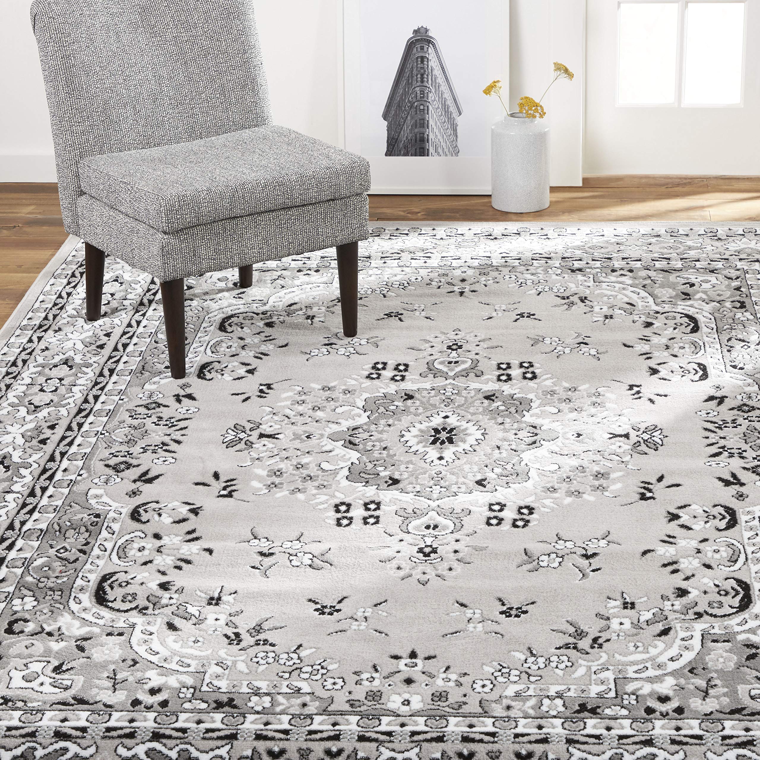 Home Dynamix Premium Sakarya Traditional Medallion Border Area Rug, Black, 21"x35" Rectangle