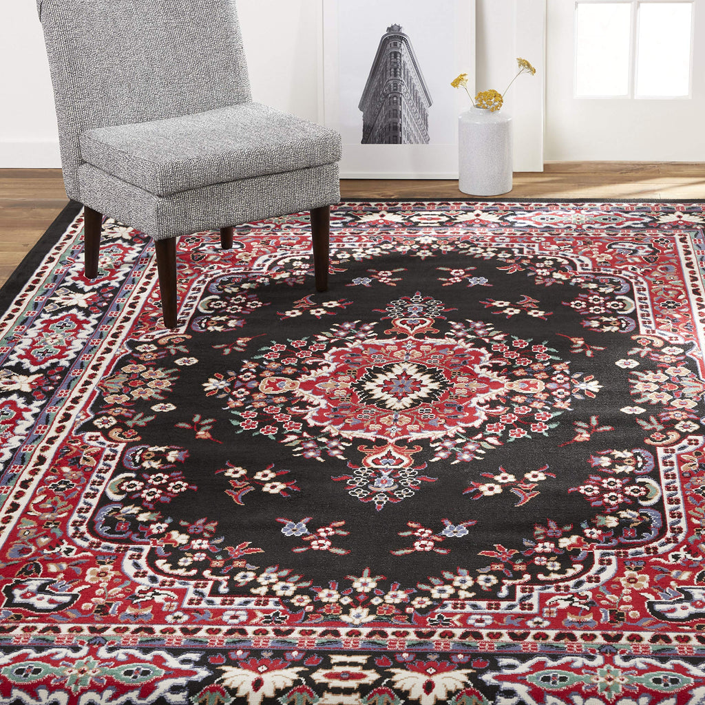Home Dynamix Premium Sakarya Traditional Medallion Border Area Rug, Black, 21"x35" Rectangle
