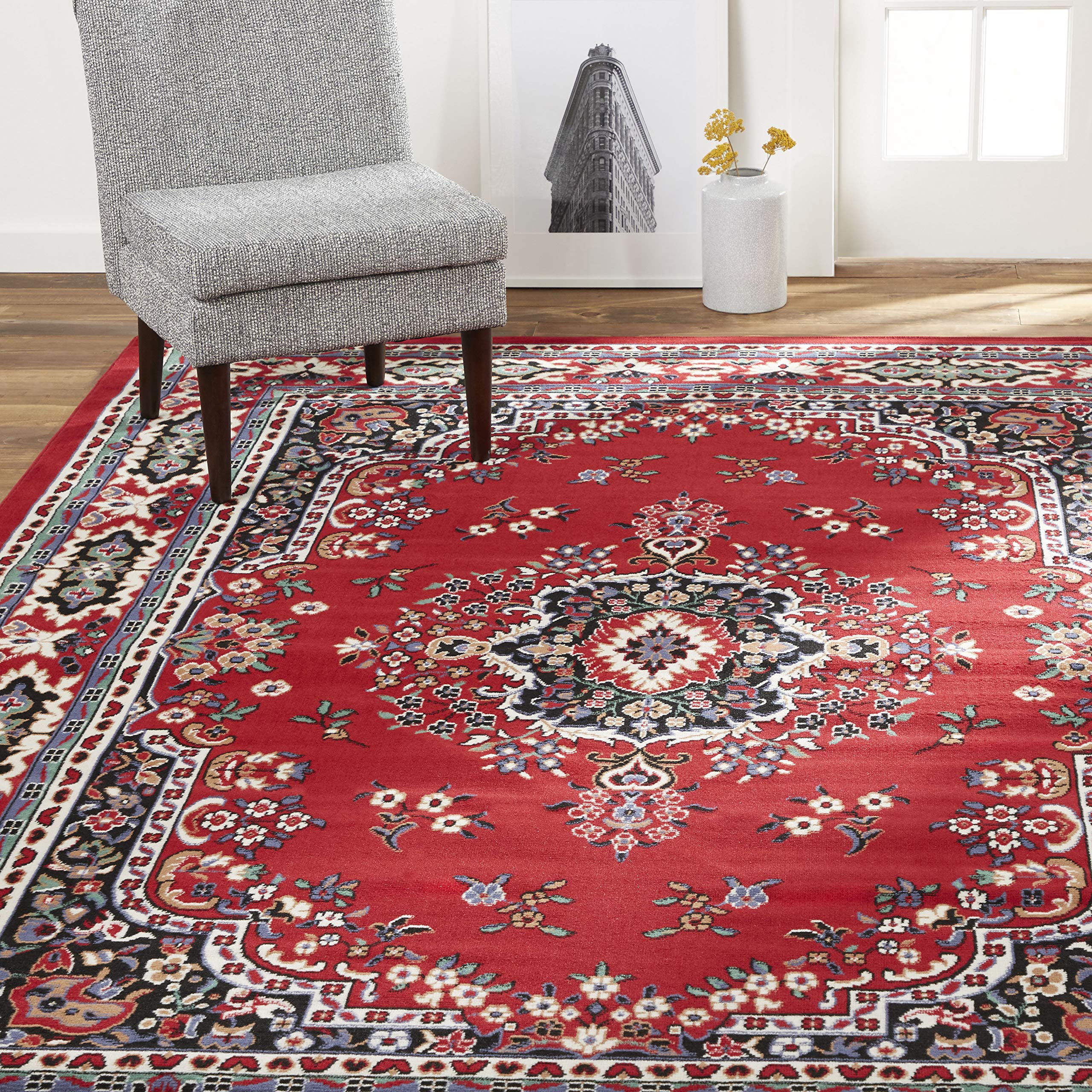 Home Dynamix Premium Sakarya Traditional Medallion Border Area Rug, Black, 21"x35" Rectangle