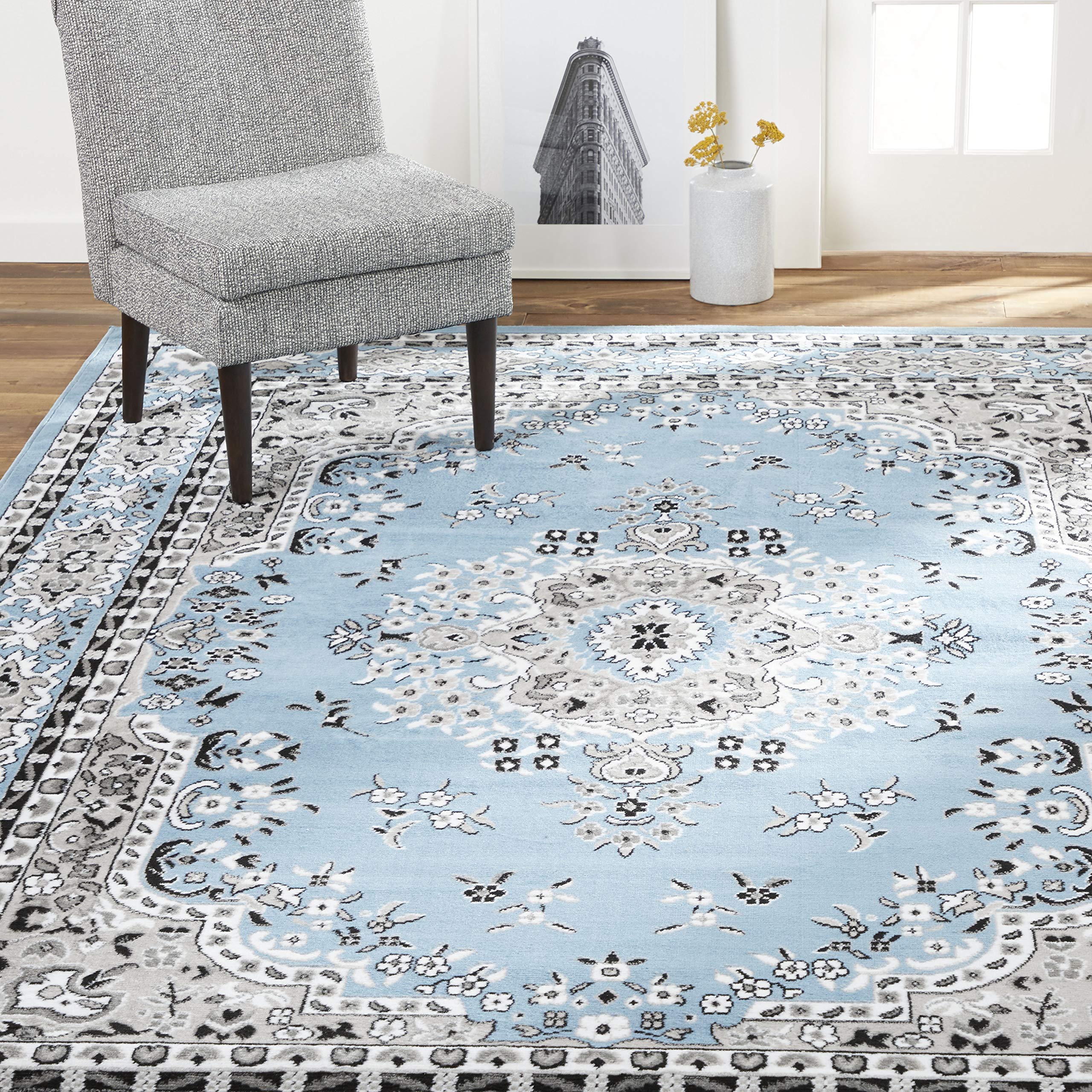Home Dynamix Premium Sakarya Traditional Medallion Border Area Rug, Black, 21"x35" Rectangle