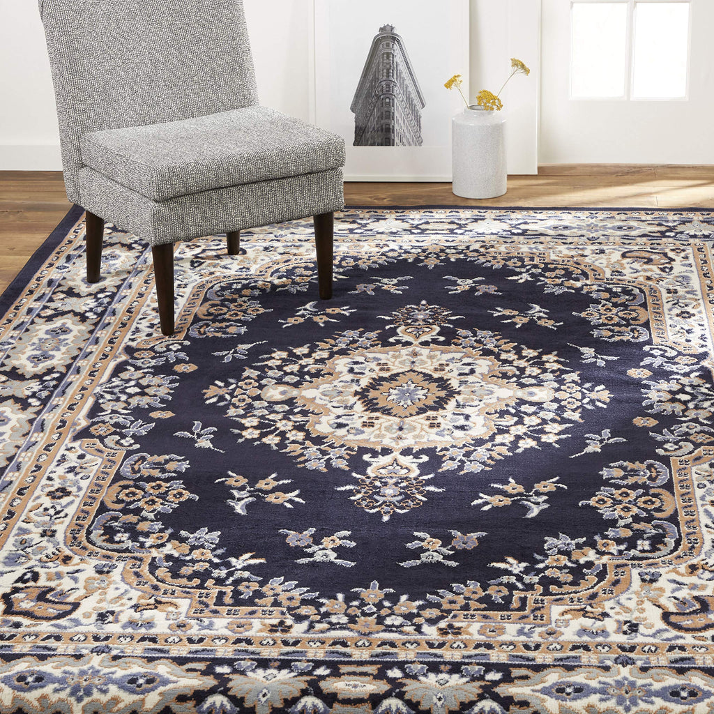 Home Dynamix Premium Sakarya Traditional Medallion Border Area Rug, Black, 21"x35" Rectangle