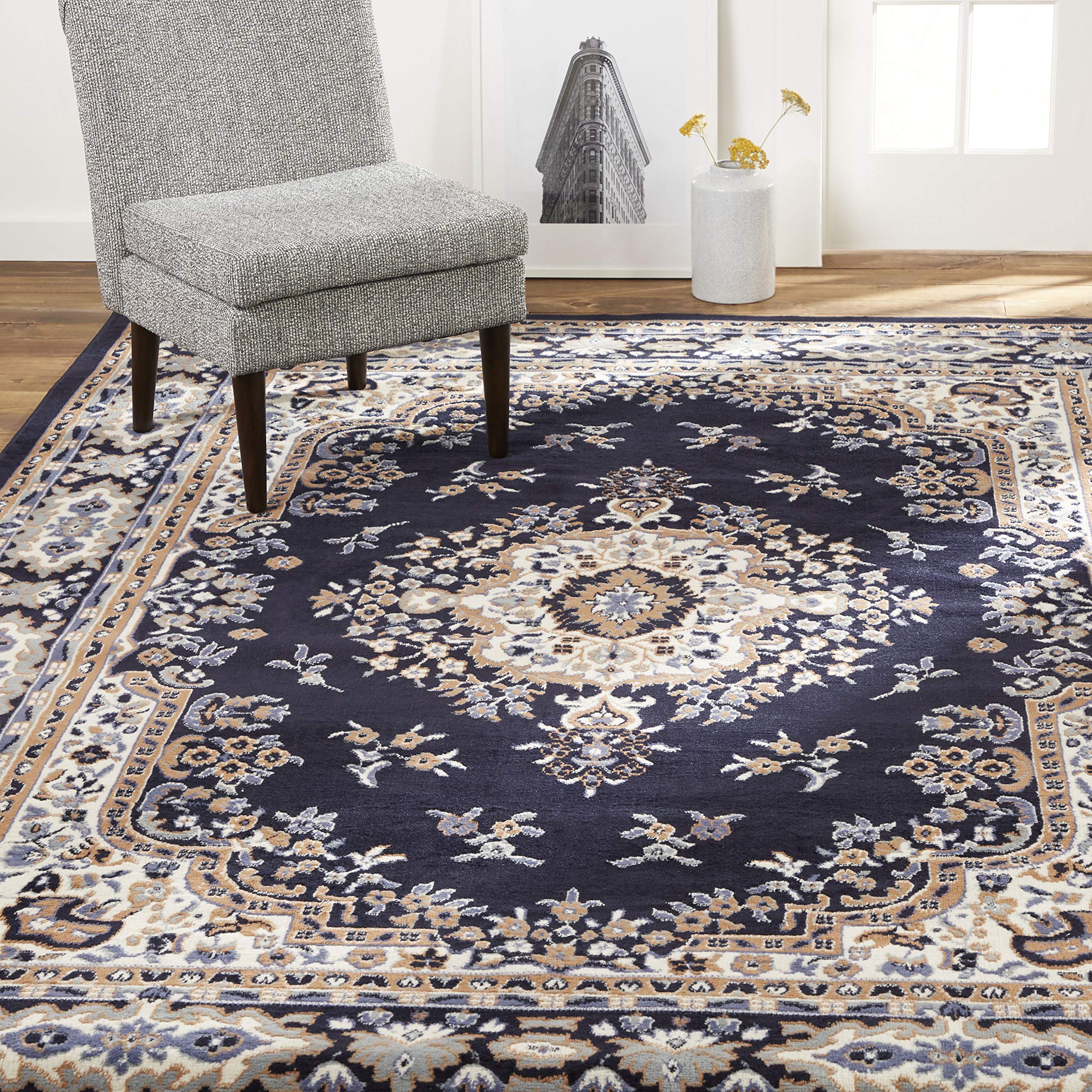 Home Dynamix Premium Sakarya Traditional Medallion Border Area Rug, Black, 21"x35" Rectangle