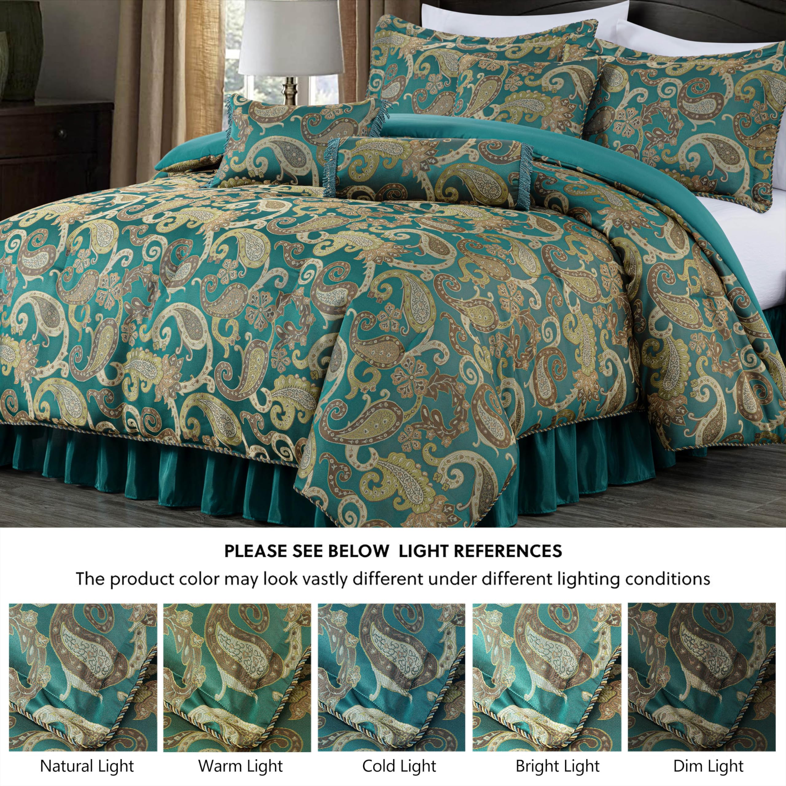Chezmoi Collection Adelle 7-Piece Paisley Jacquard Embroidered Comforter Bedding Set, King Size