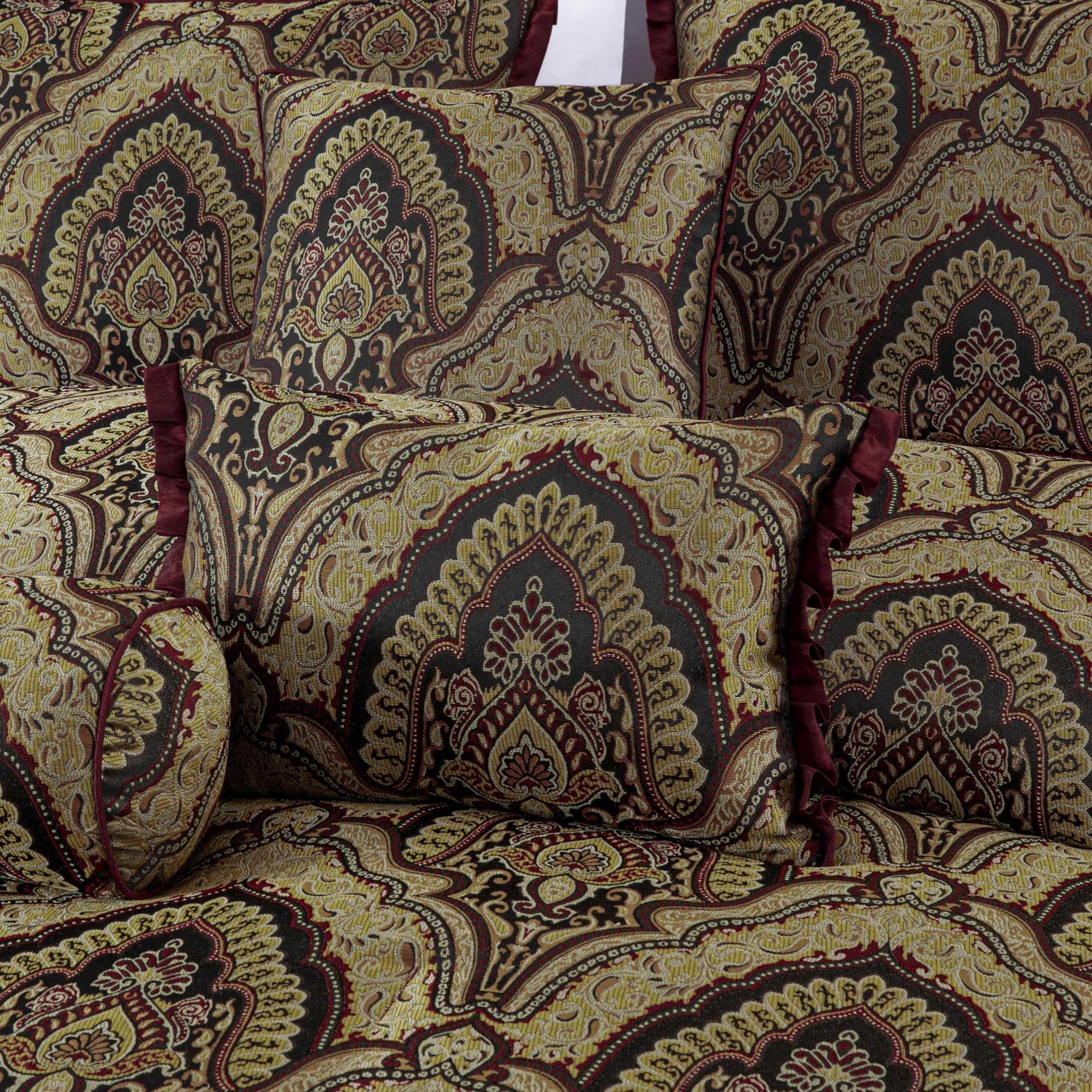 Chezmoi Collection Adelle 7-Piece Paisley Jacquard Embroidered Comforter Bedding Set, King Size