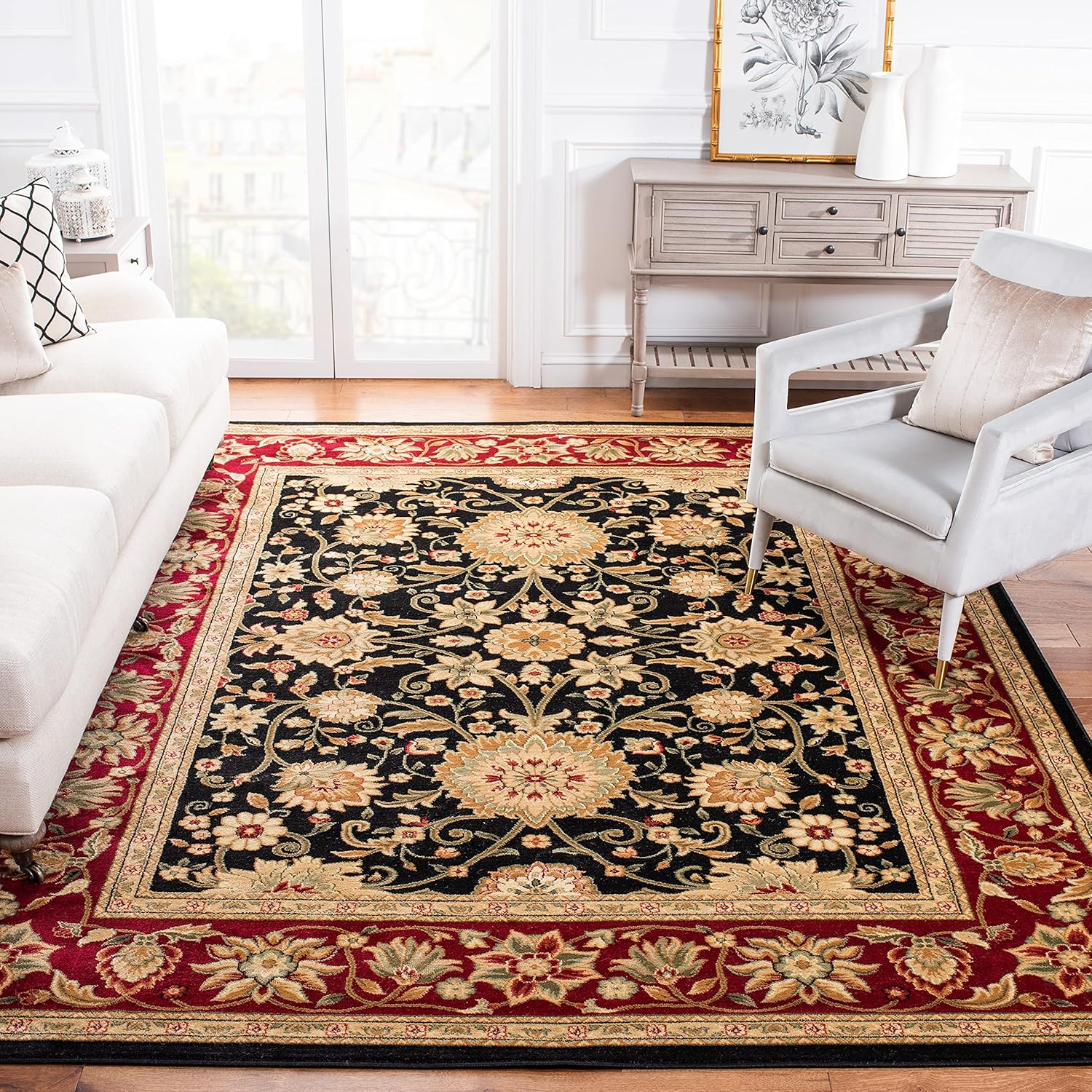 SAFAVIEH Lyndhurst Collection Area Rug - 5'3" x 7'6", Ivory & Red, Traditional Oriental Design, Non-Shedding & Easy Care, Ideal for High Traffic Areas in Living Room, Bedroom (LNH212K)
