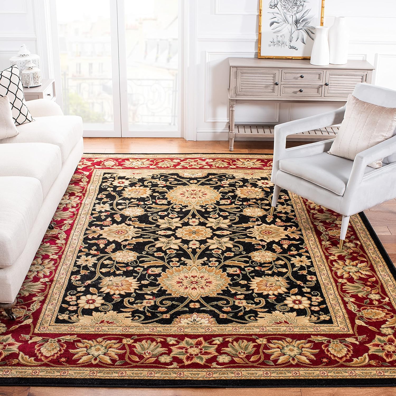 SAFAVIEH Lyndhurst Collection Area Rug - 5'3" x 7'6", Ivory & Red, Traditional Oriental Design, Non-Shedding & Easy Care, Ideal for High Traffic Areas in Living Room, Bedroom (LNH212K)