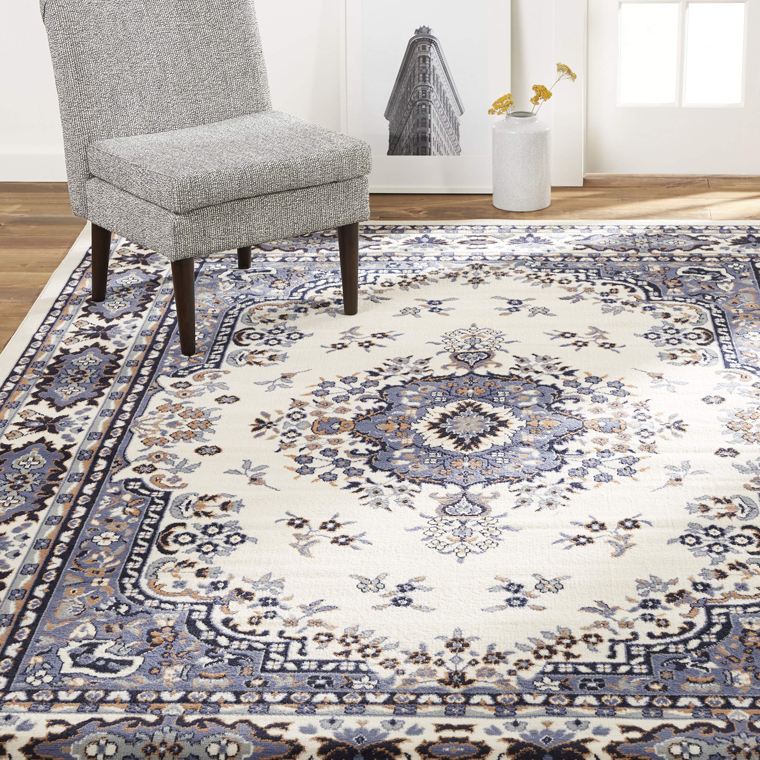 Home Dynamix Premium Sakarya Traditional Medallion Border Area Rug, Black, 21"x35" Rectangle