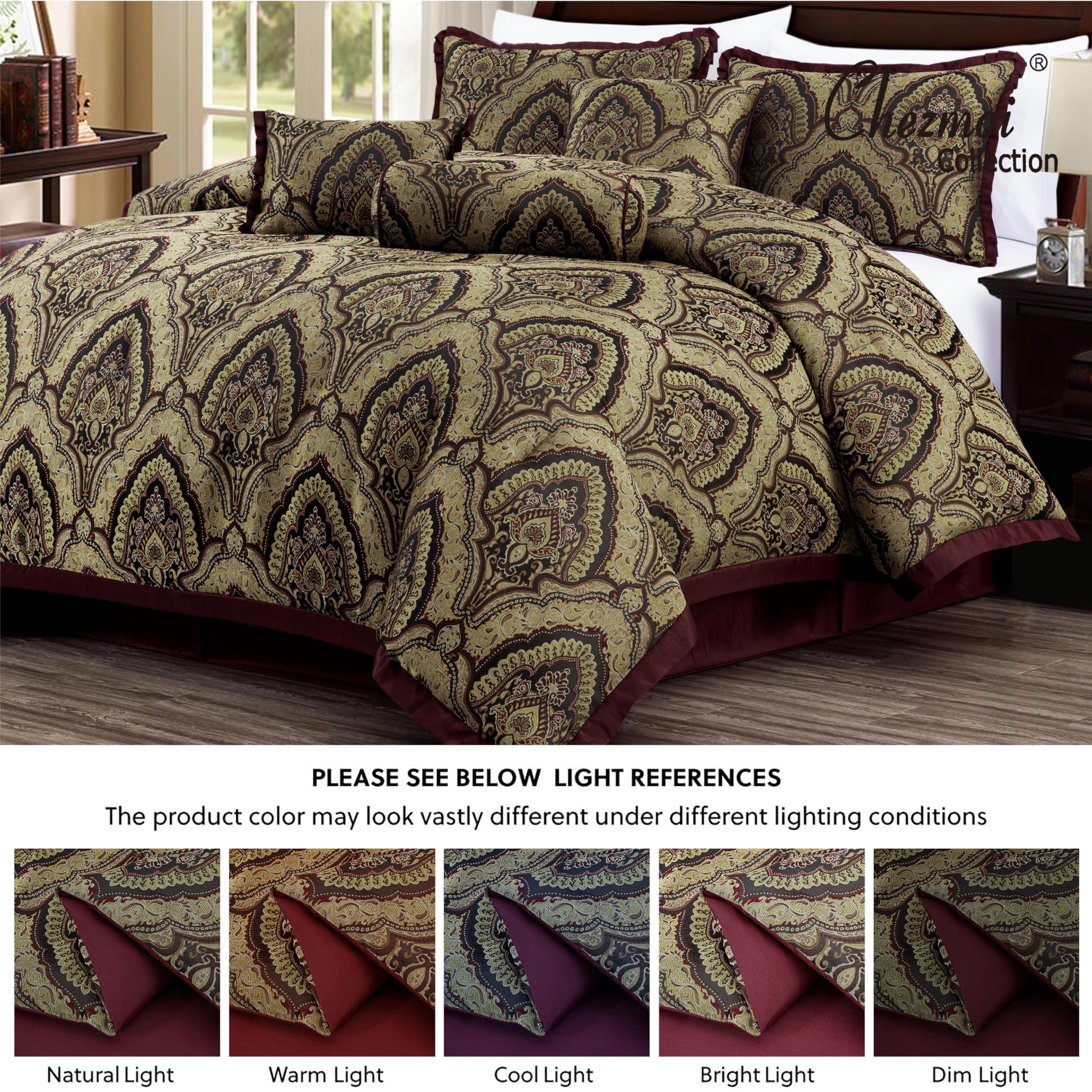 Chezmoi Collection Adelle 7-Piece Paisley Jacquard Embroidered Comforter Bedding Set, King Size